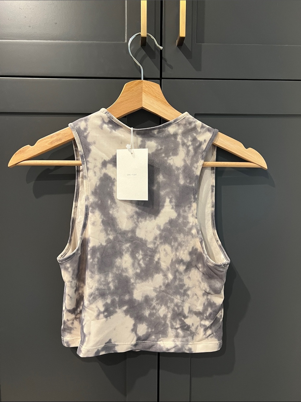 OAK + FORT Women's Gray & Cream Tie-Dye Cutout Tank - Picture 2 of 2